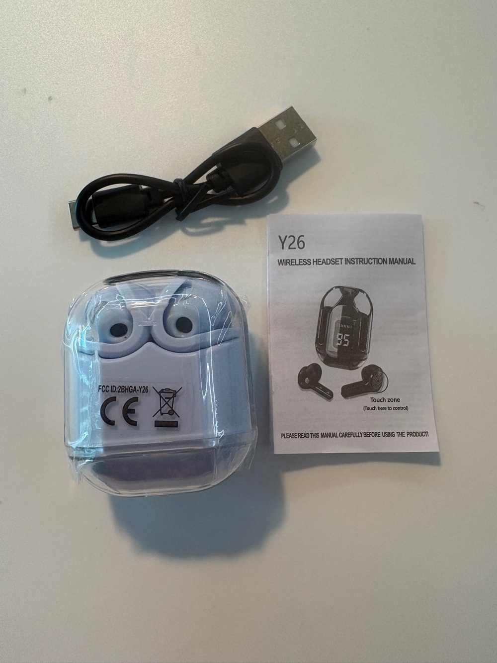 Y26 Wireless Earbuds Charging Case with USB Cable - Light Blue